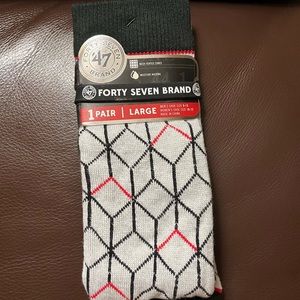 NWT 47 Brand Geometric Patterned Socks Red Black And Gray Size Large w/ bracelet